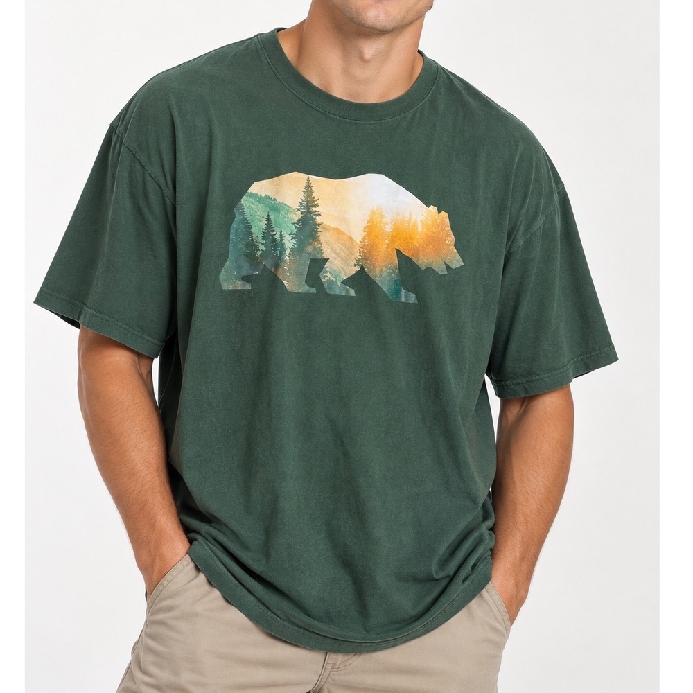 Old Navy Mens Soft Washed Forest Green Bear Graphic T-Shirt XXXL 3XL